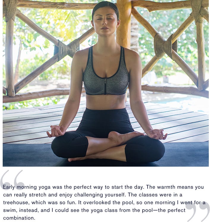 Peony Lim practices early morning yoga